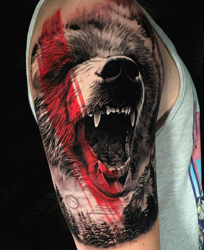 Roaring Bear Tattoo in Vivid Detail