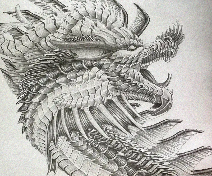 Fearsome Dragon Captured in Pencil Detail