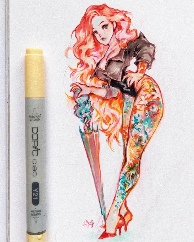 Flame-Haired Muse in Floral Ensemble