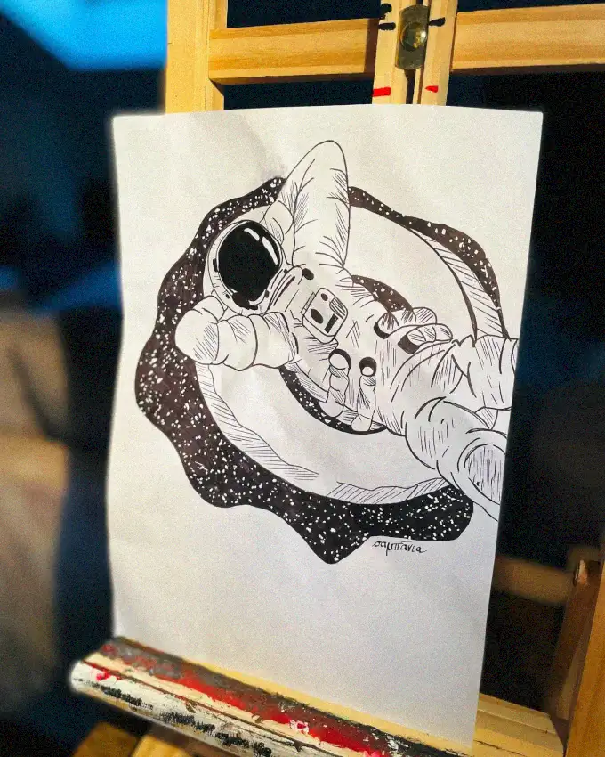 Astronaut's Embrace in Starlit Solitude