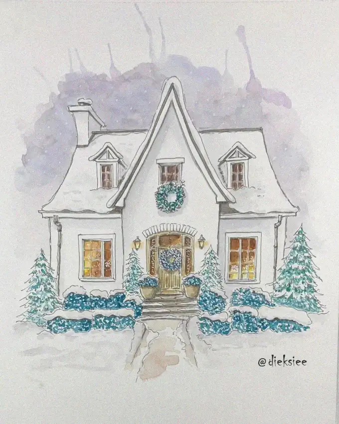 Winter Wreaths on a Cozy Cottage