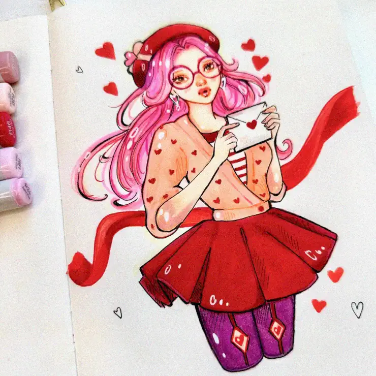 Whimsical Pink-Haired Love Messenger