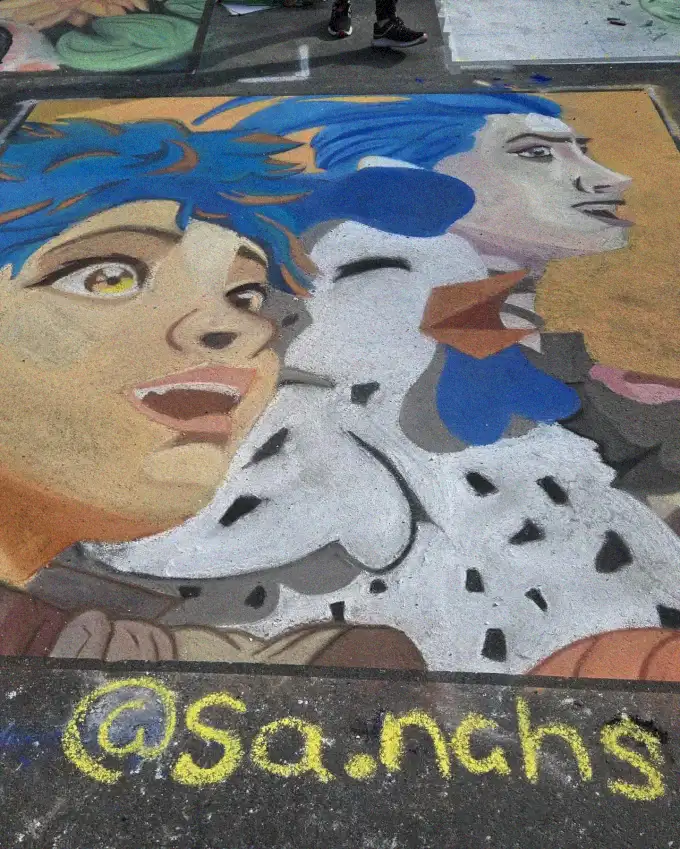 Chalk Artistry: Whimsical Figures on Pavement