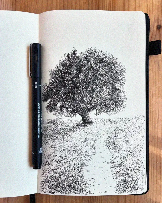 Solitary Tree in Ink