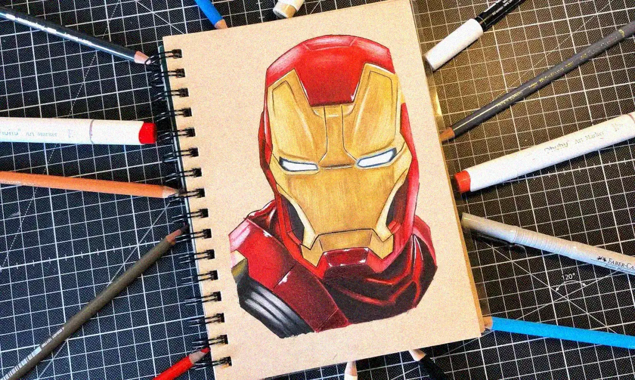 Iron Man Illustration Amidst Marker Medley