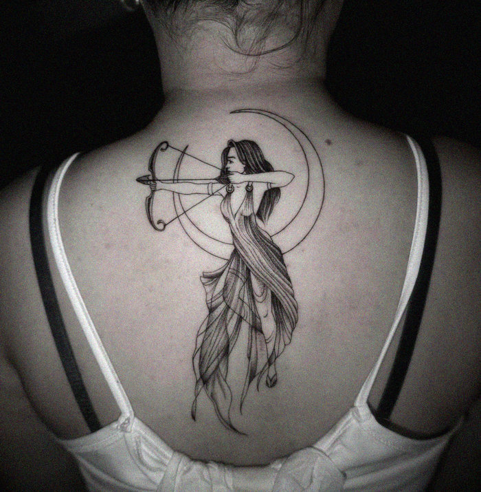 Archer Woman Tattooed on Ivory Canvas
