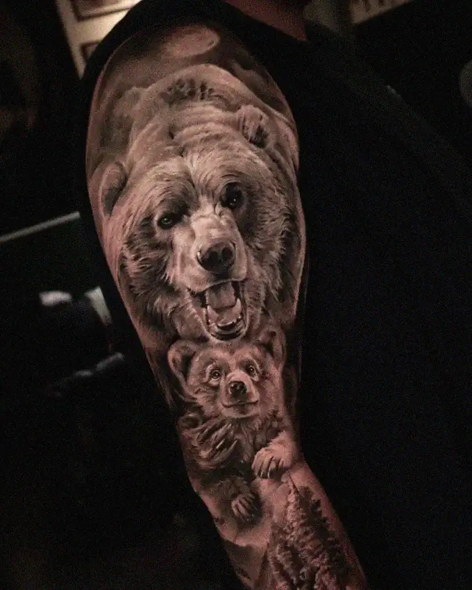 Contrasting Bears Inked on Skin