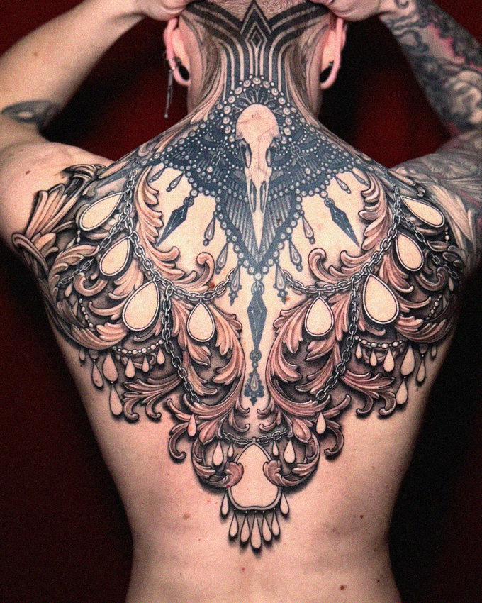 Inked Elegance of Skull and Patterns