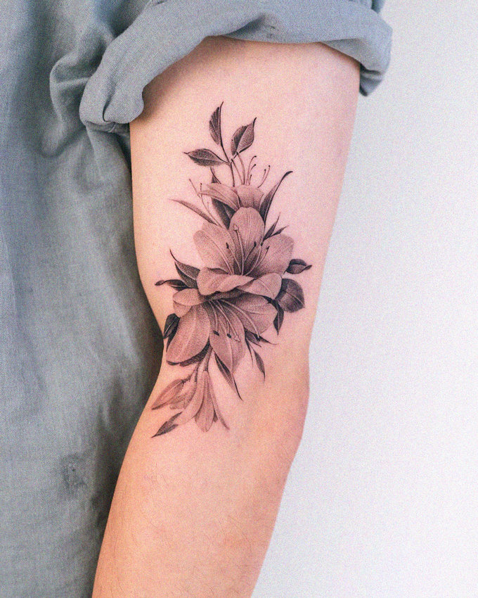Monochrome Blossoms Inked on Skin