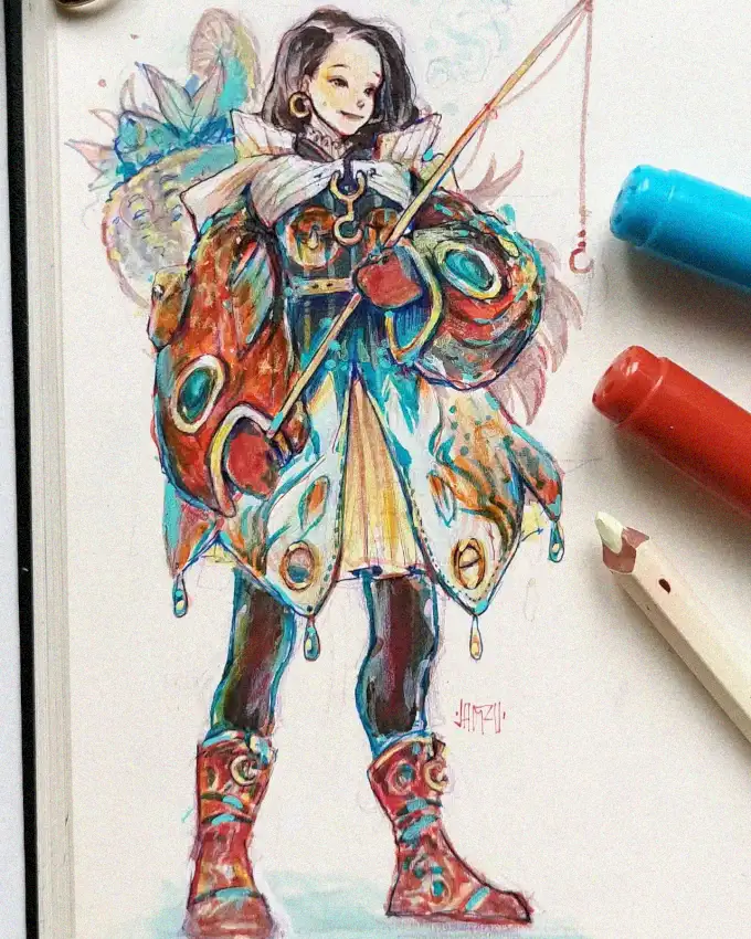 Warrior Maiden Amidst a Colorful Chaos