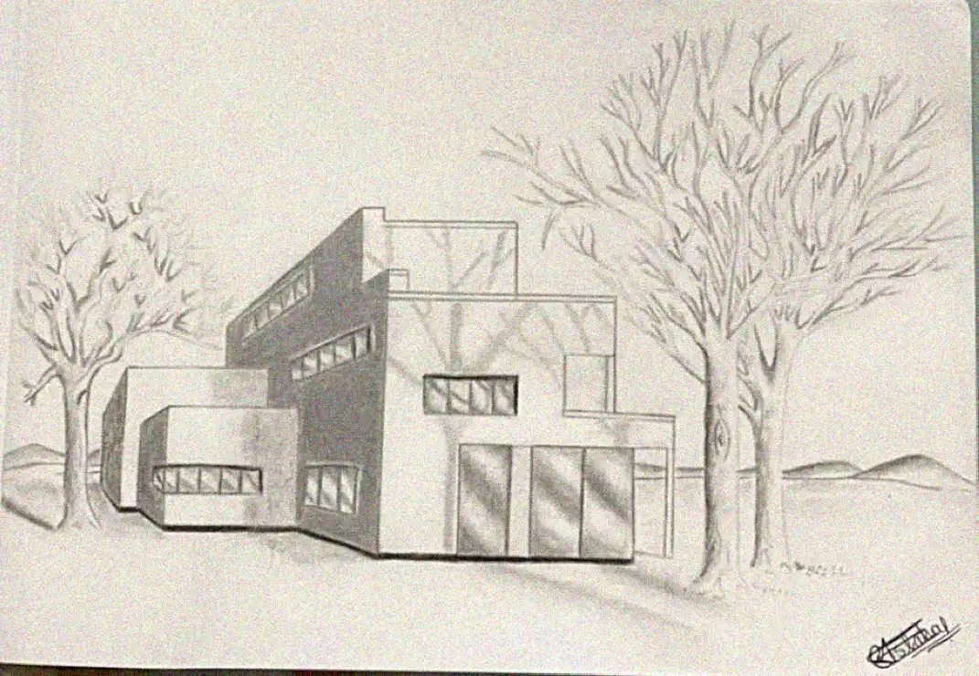 Sketch of Modernity Amidst Bare Trees
