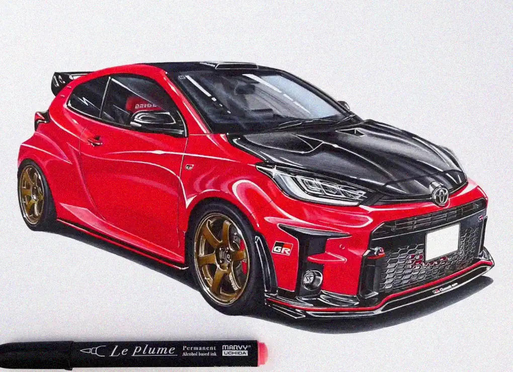 Vibrant Sketches of a Modified Toyota Yaris