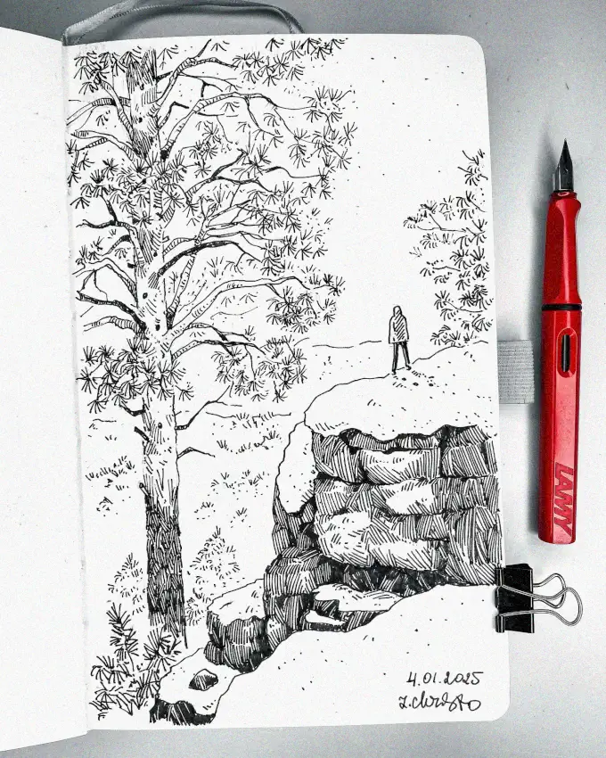 Solitude's Sketch: A Cliffside Portrait