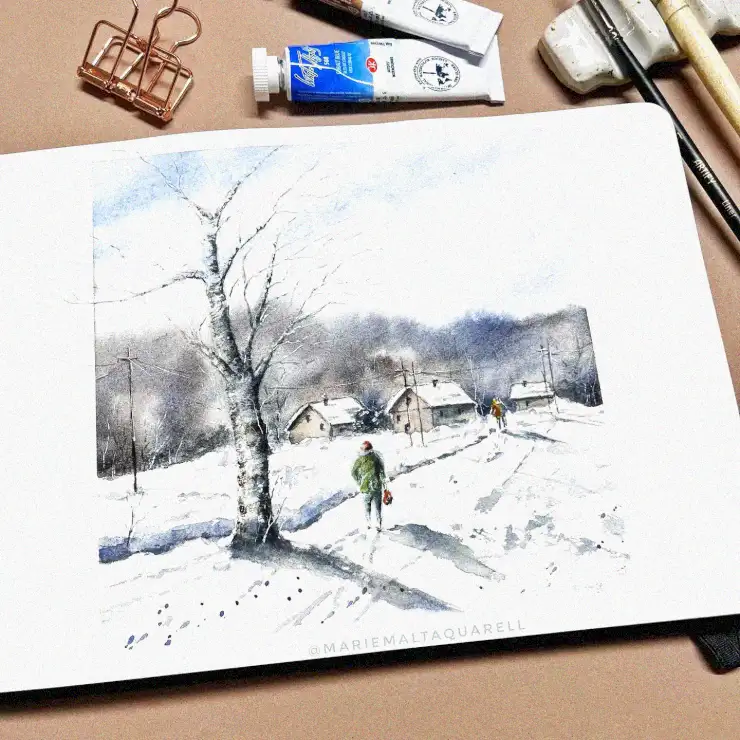 Snowscape Dreams in Watercolor