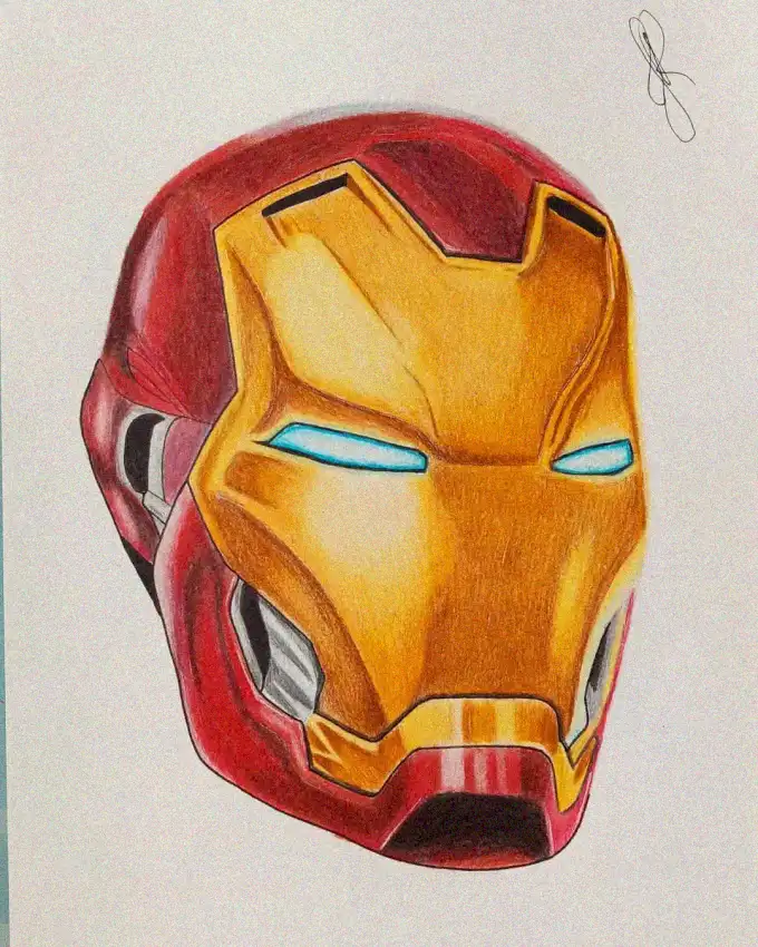 Hand-Sketched Vibrancy of Iron Man's Helmet