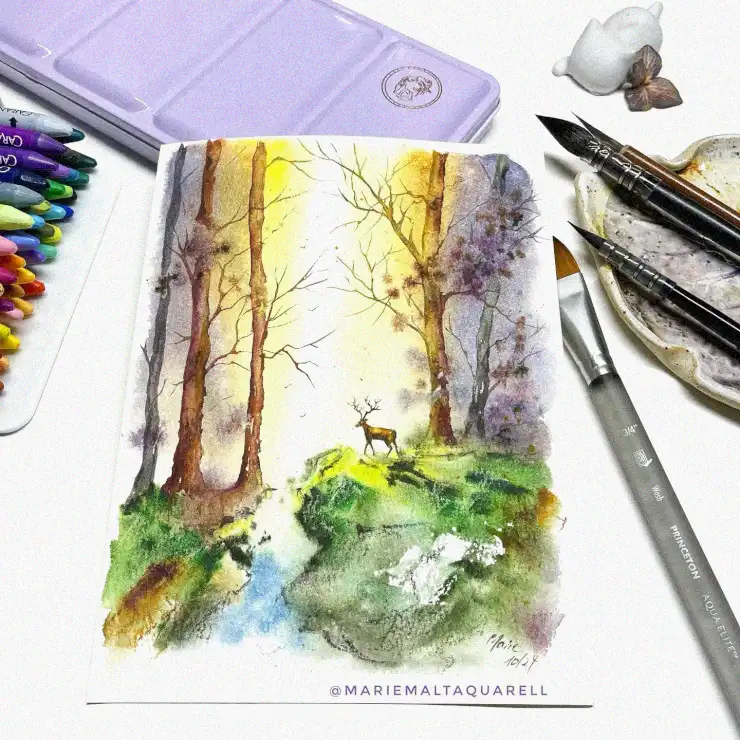 Artful Serenity: A Deer in Watercolor