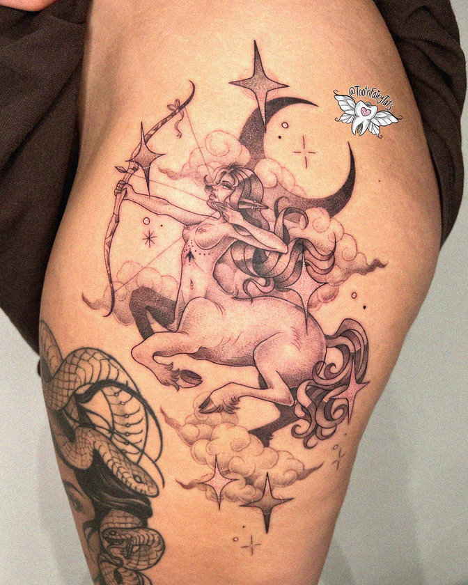 Mystical Celestial Centaur Tattooed in Monochrome