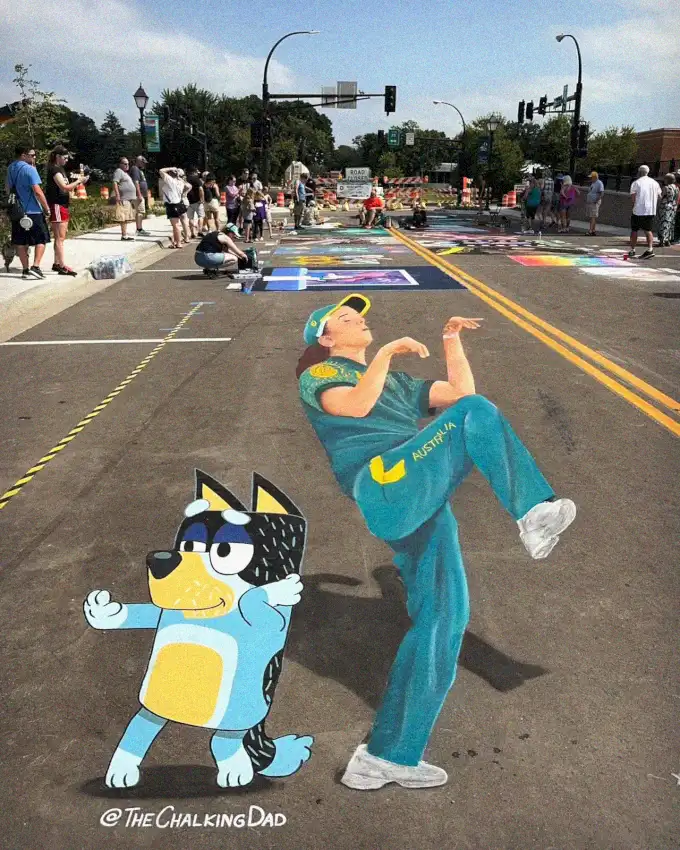 Chalk Artists Enliven Street with Playful Humor