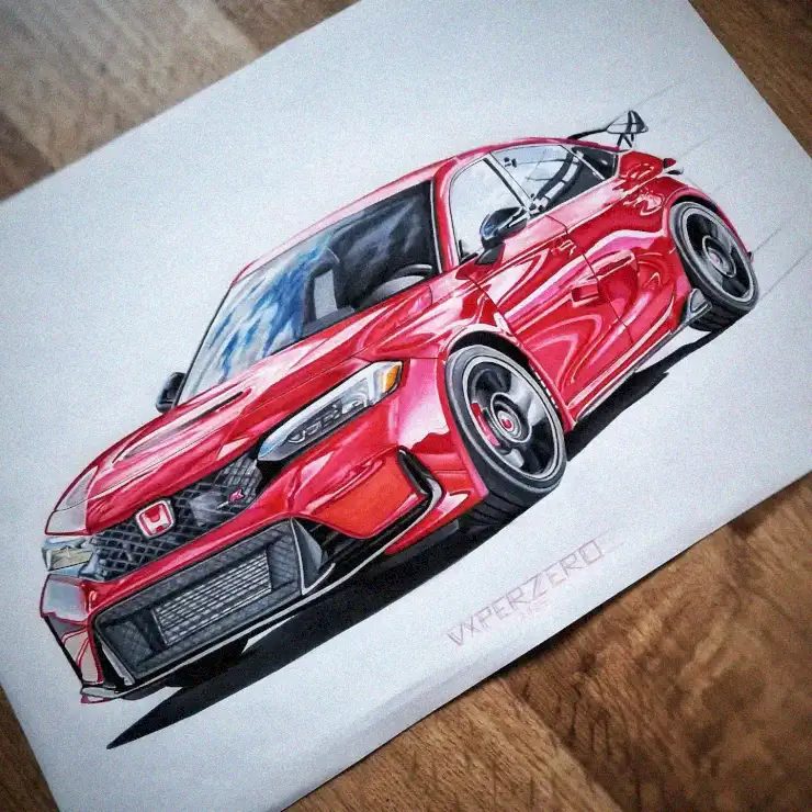 Dynamic Perspective of a Red Honda Civic