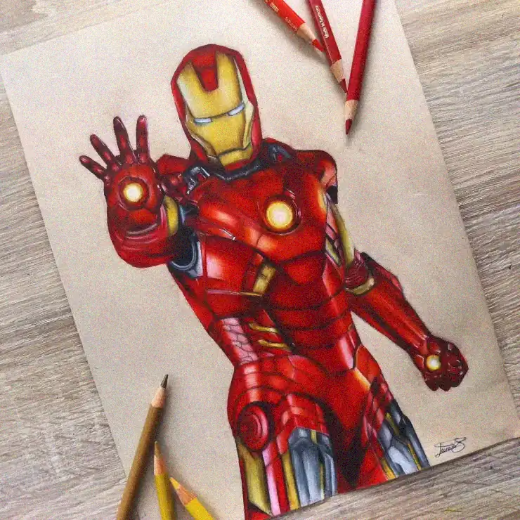 Iron Man Emerging in Colored Pencil