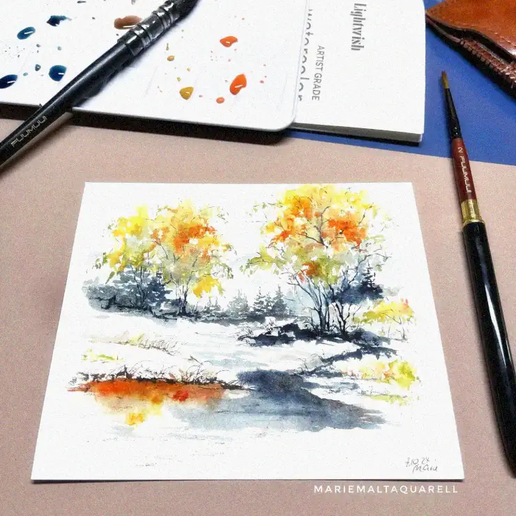 Harmonious Autumn Echoes by Mariemaltaquarell