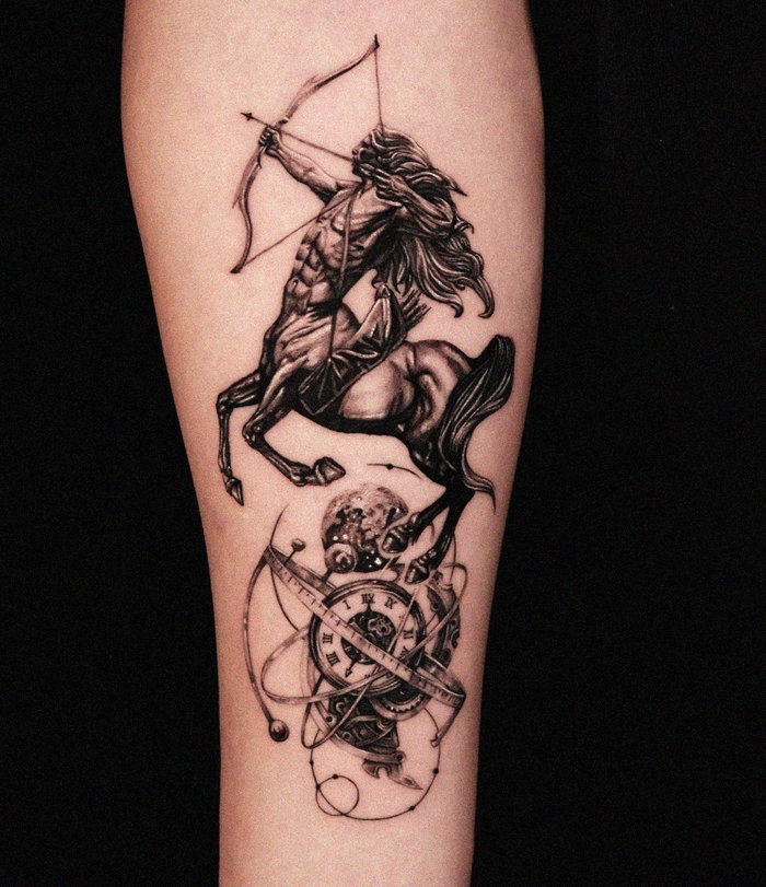 Centaur with Bow Inked on Skin