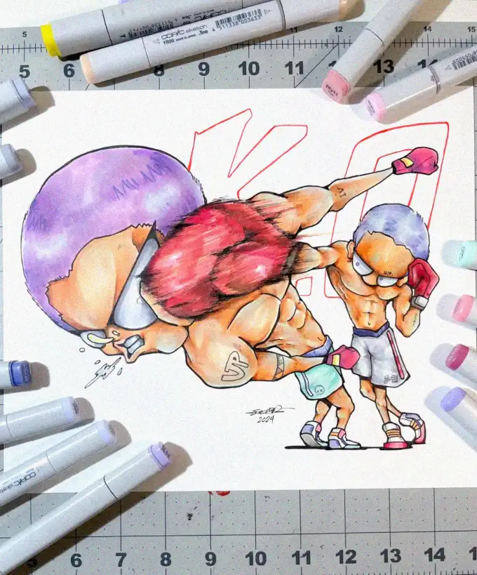 Bald Boxer's Whimsical Knockout Portrait