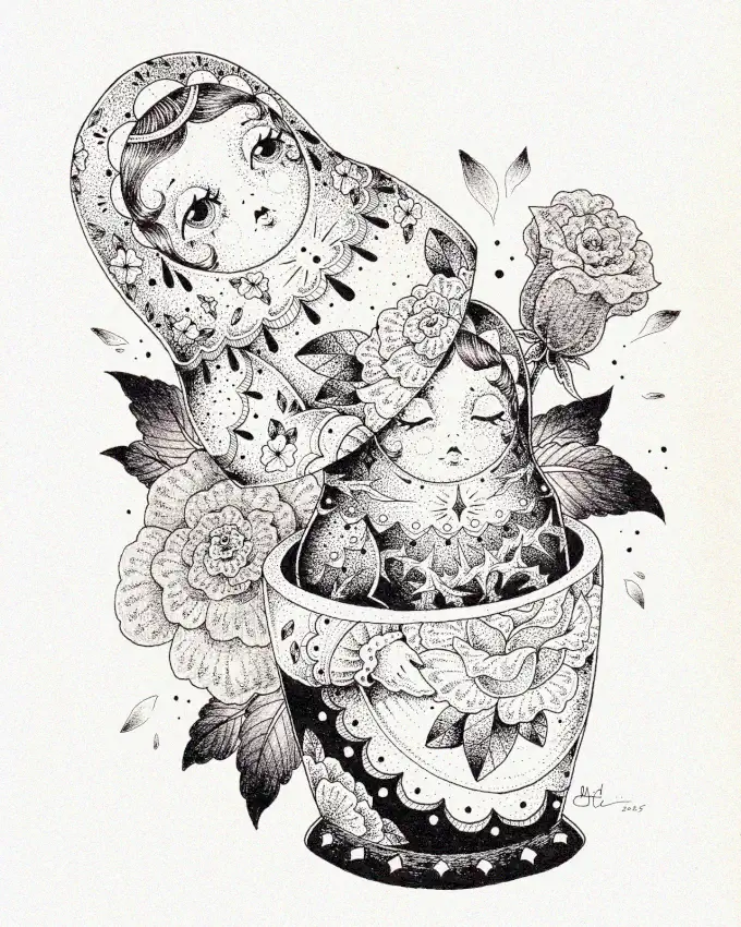 Matryoshka Nestling amidst Blossoming Roses