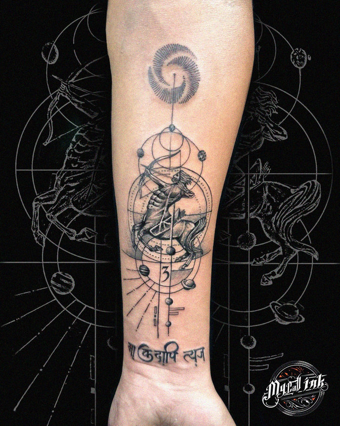 Mystic Forearm Tattoo with Celestial Designs