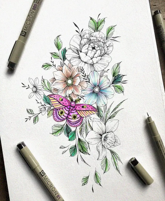Artistic Bloom with Fluttering Beauty