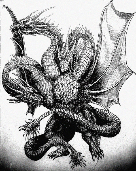 Monochrome Majesty of the Hydra Dragon