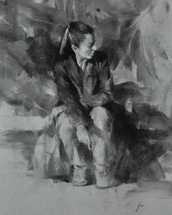 Silhouetted Tranquility in Charcoal