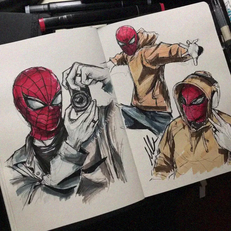 Spider-Man Sketches Capturing Candid Moments