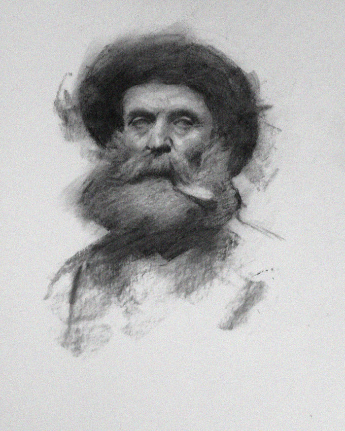Bearded Man Sketched in Charcoal