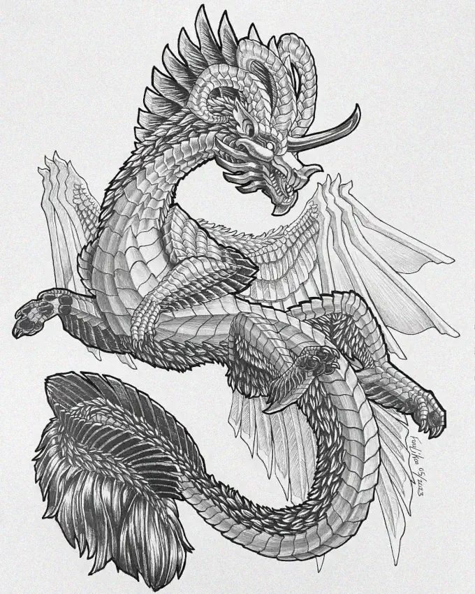 Dragon's Elegance in Scales and Feathers