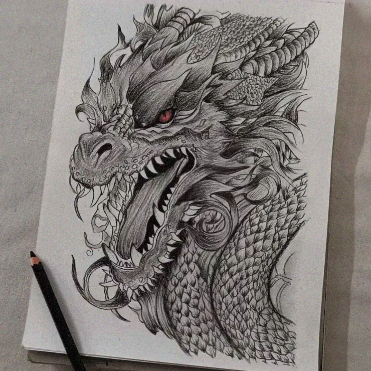 Aggression Unleashed in Dragon Pencil Sketch