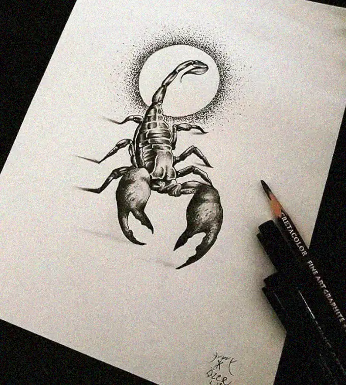 Scorpion Sketch beneath a Dotted Halo