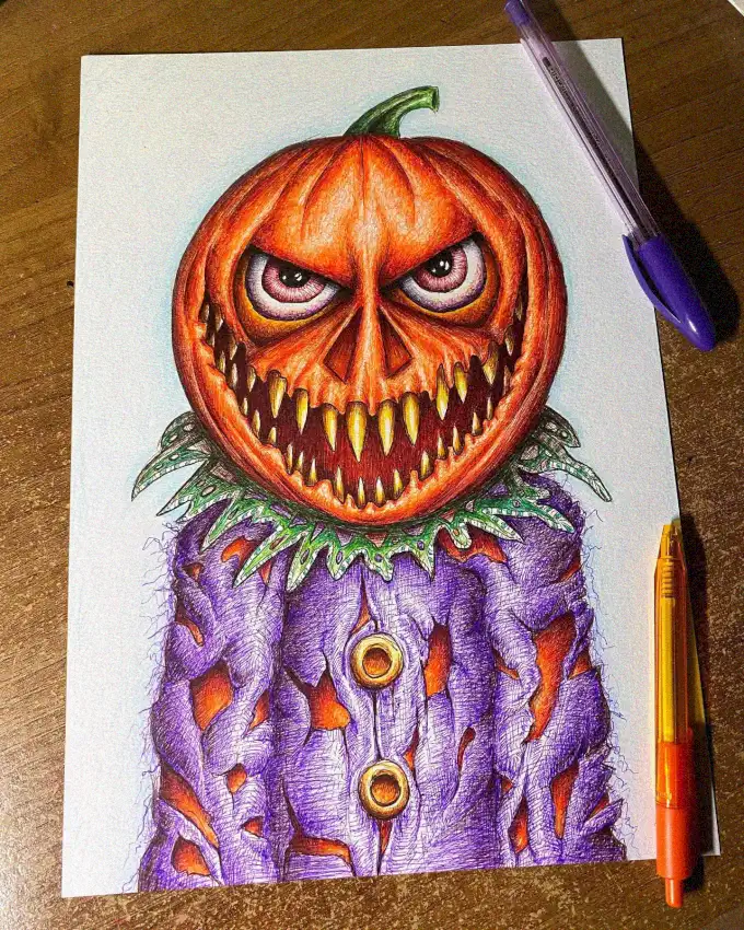Pumpkin Fury Amidst Artistic Tools