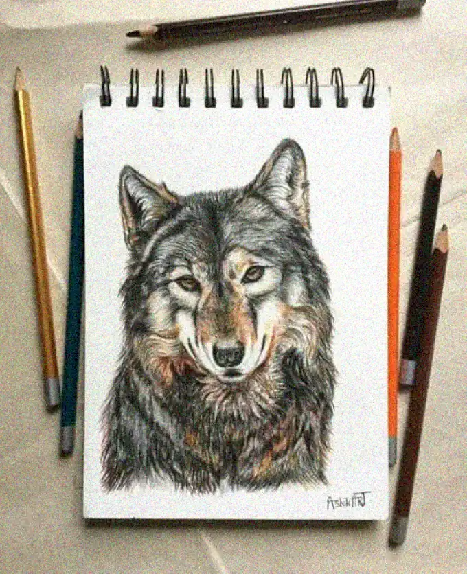 Wolf Portrait in Colored Pencil