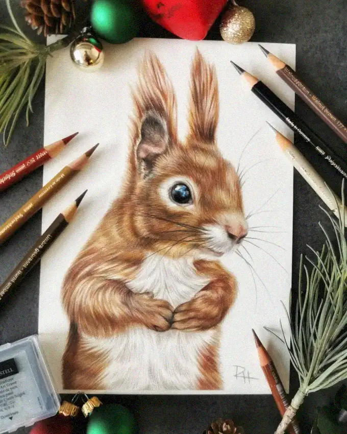 Squirrel Sketch amid Christmas Merriment