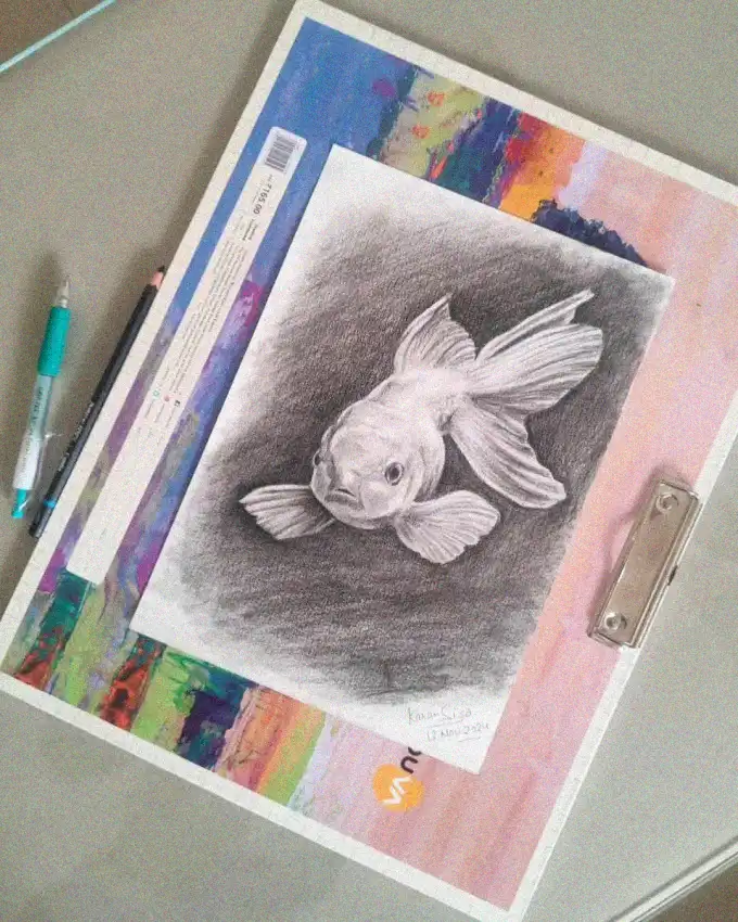 Goldfish Sketch amid Vibrant Artistry