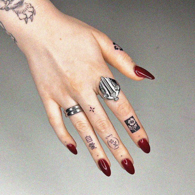 Tattooed Touch in Maroon and Metal