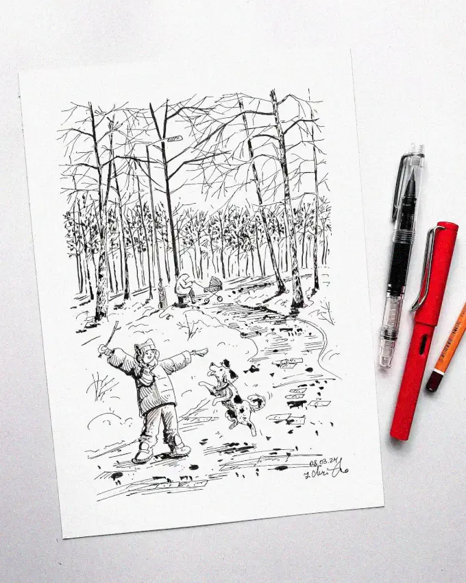 Boy's Playful Encounter in the Woods
