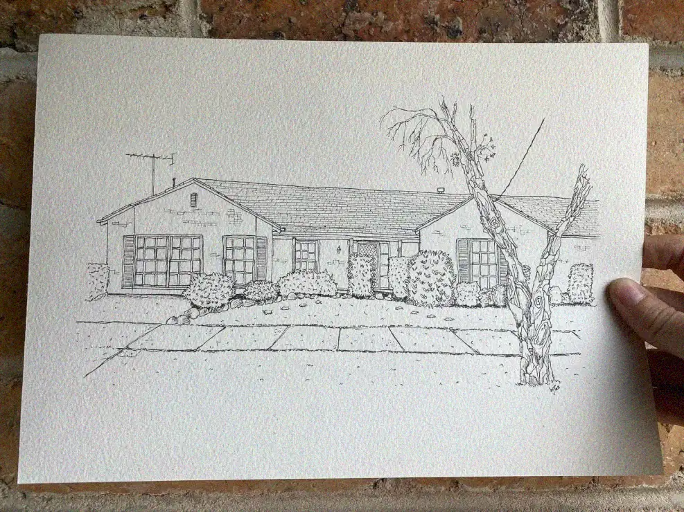 Sketch of Home Beneath a Barren Tree