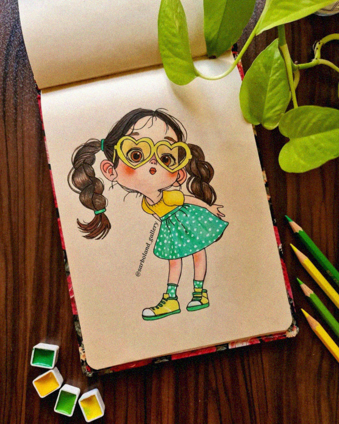 Sketchbook Whimsy of a Spectacled Girl