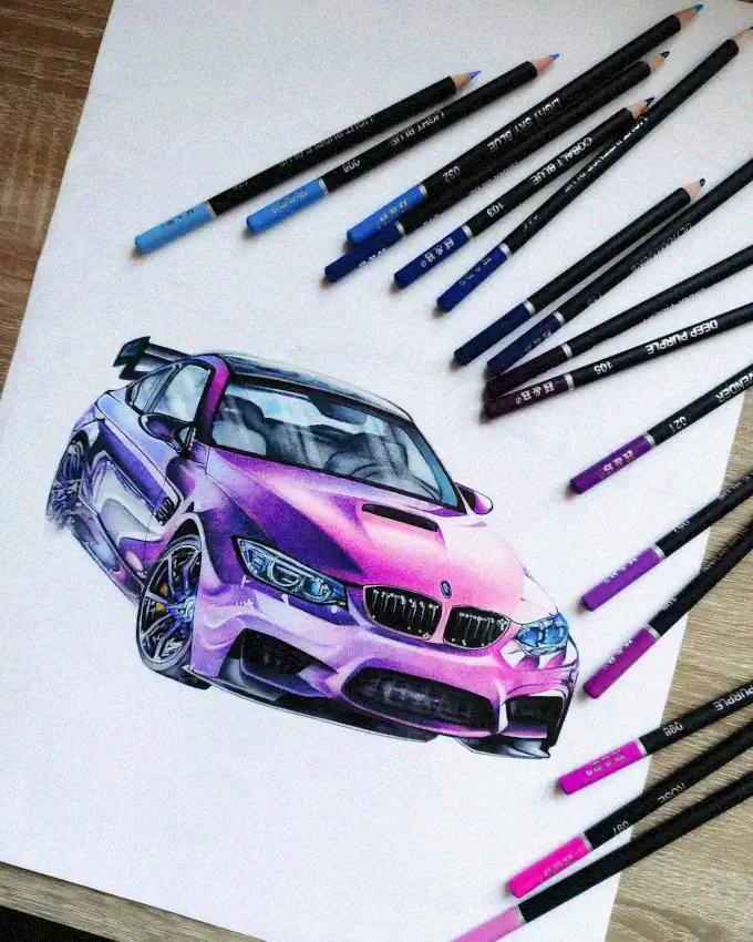BMW Art Creation with Colored Pencils