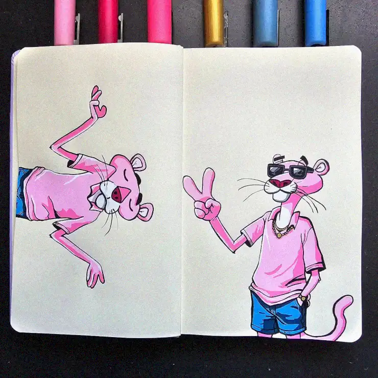 Dancing and Peaceful Pink Panther Sketches