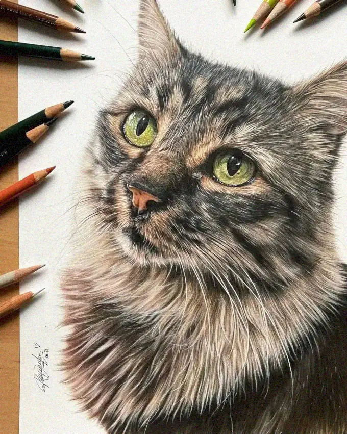Emerald Gaze: Artistic Feline Portrait