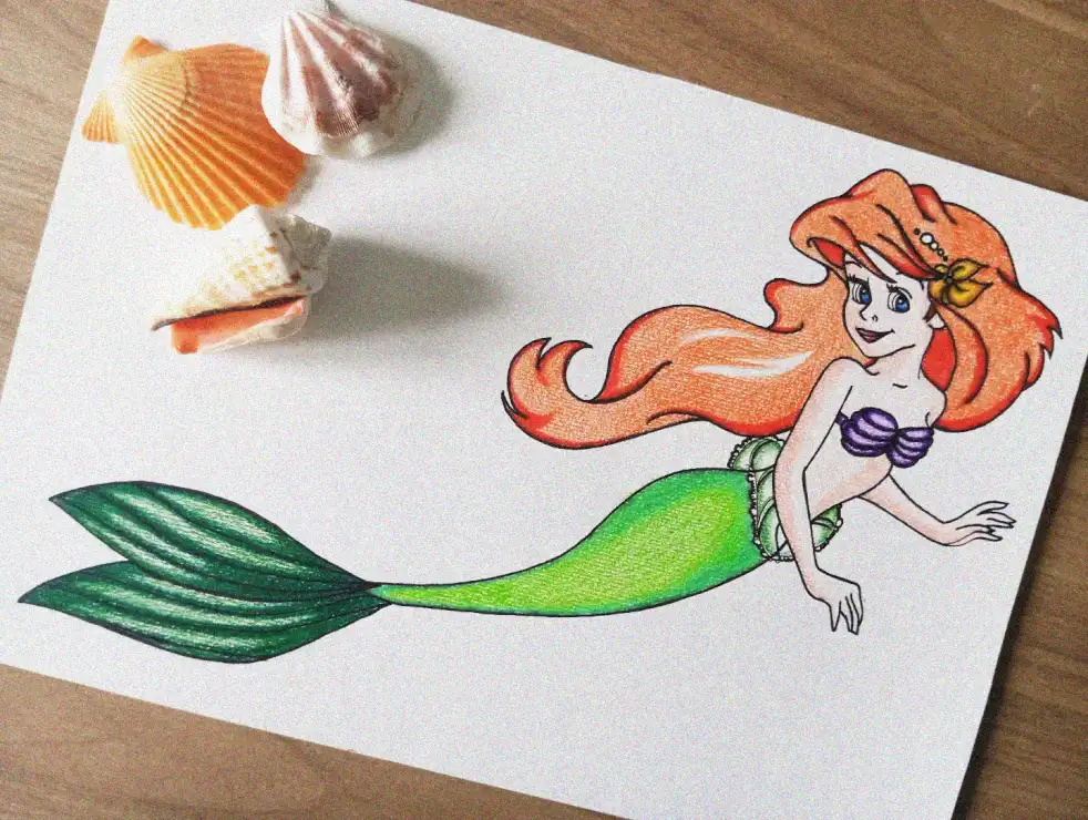 Vibrant Mermaid and Seashells in Artistry