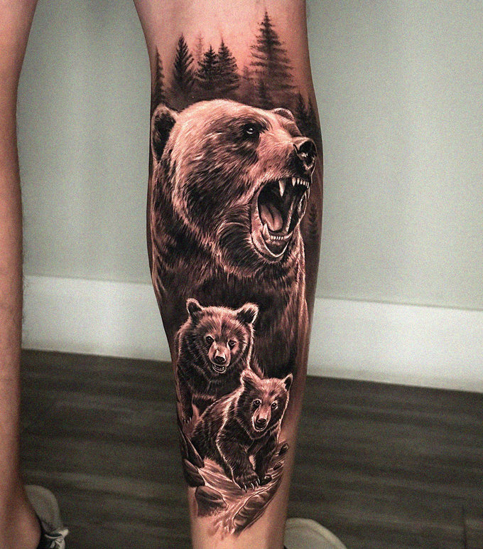 Bear Family Inked on Skin